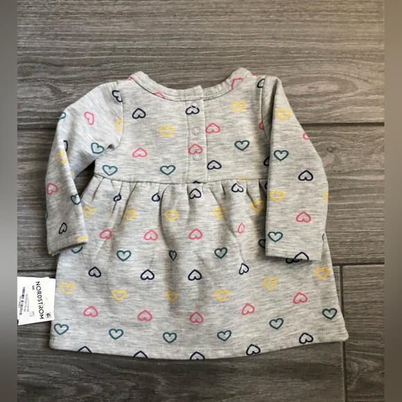 Nordstrom|Baby girl gray heart print long sleeve tunic dress w pockets•••NWT - Picture 3 of 6